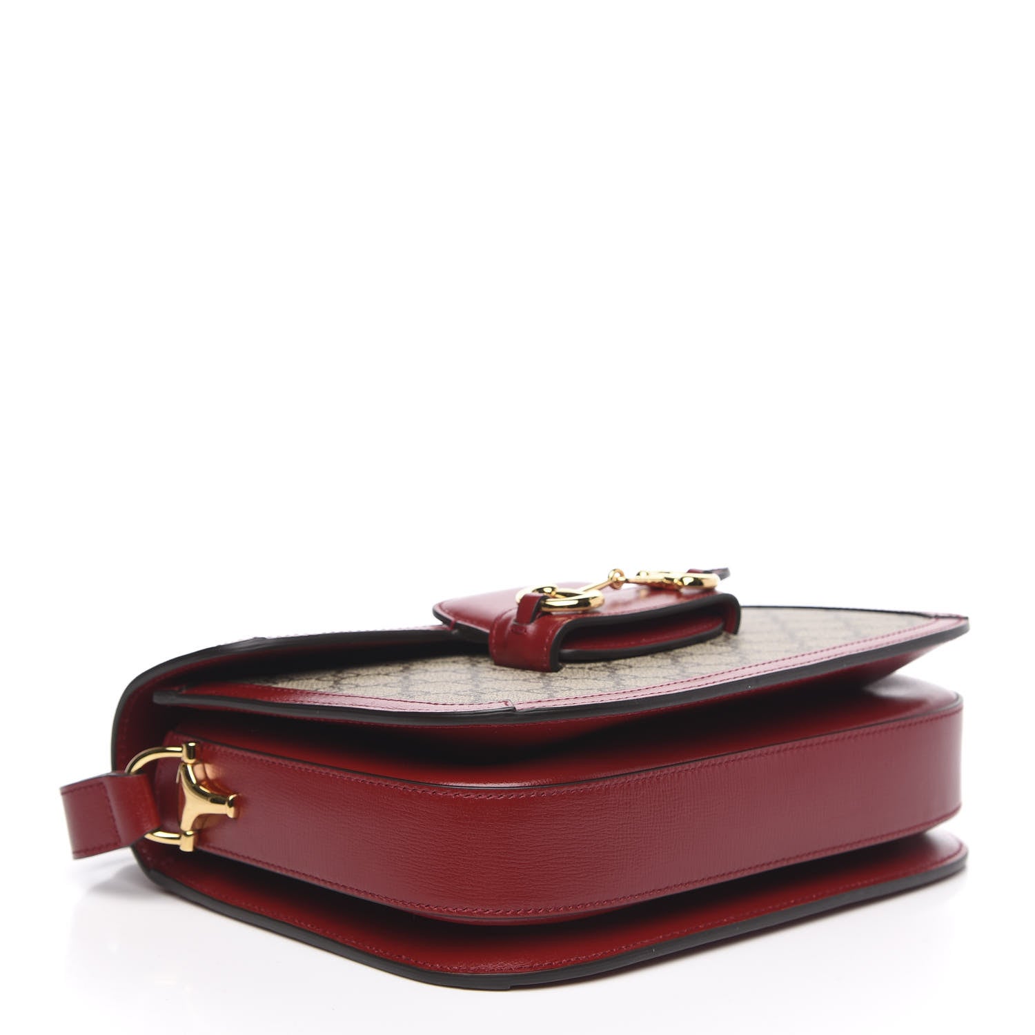 Gucci GG Supreme Monogram Azalea Calfskin Horsebit 1955 Shoulder Bag Beige Ebony New Cherry Red 4 of 10