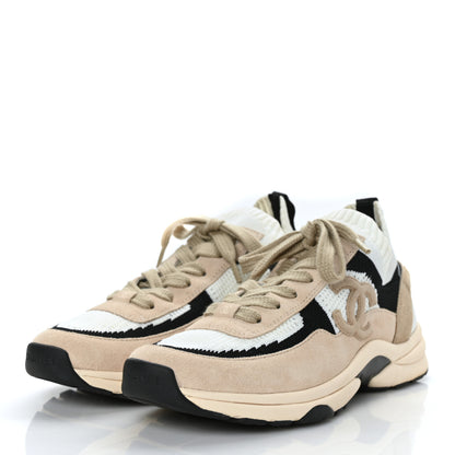 Chanel Mesh Suede Fabric Womens CC Sneakers 38 Light Pink White Black 2 of 8