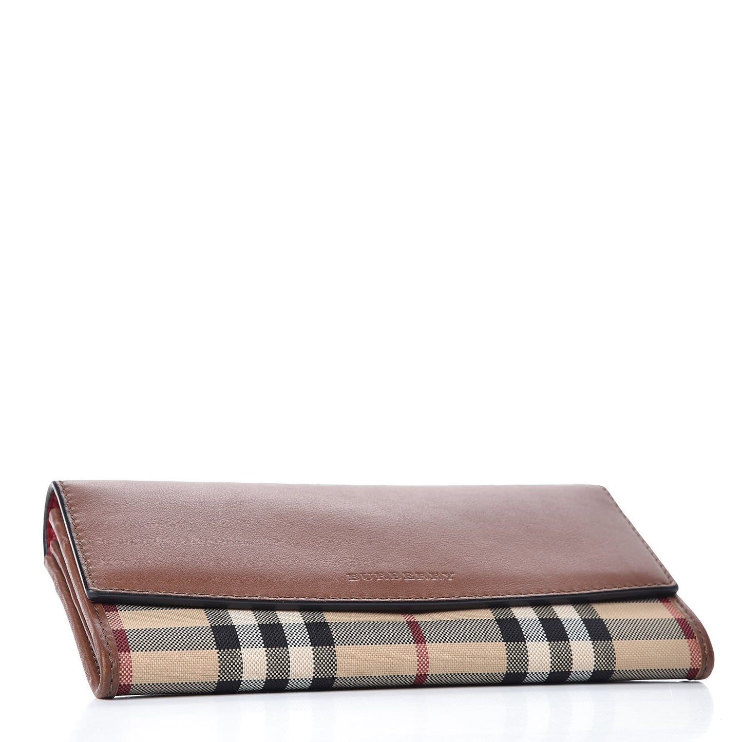 Grainy Calfskin House Check Continental Wallet Tan