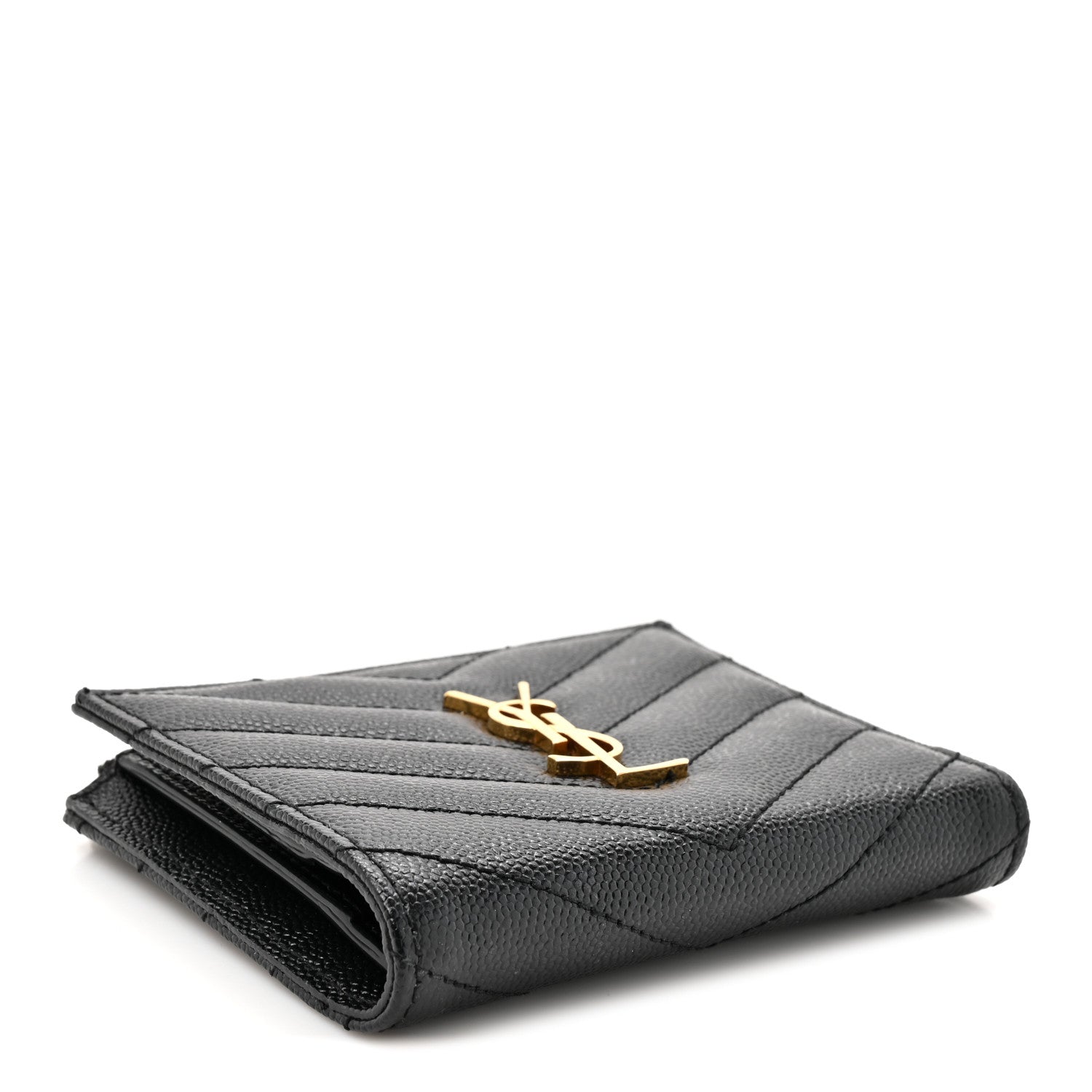 Saint Laurent Grain De Poudre Matelasse Chevron Monogram Zipped Card Case Black 4 of 9