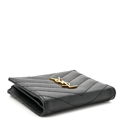 Saint Laurent Grain De Poudre Matelasse Chevron Monogram Zipped Card Case Black 4 of 9
