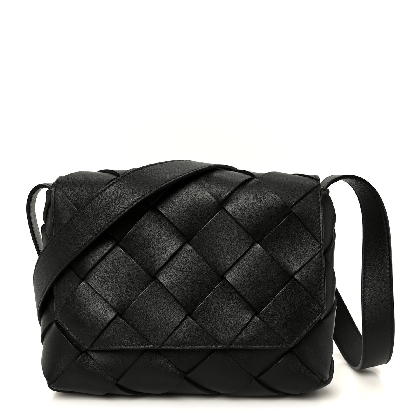 Grained Calfskin Intreccio Small Diago Crossbody Bag Black