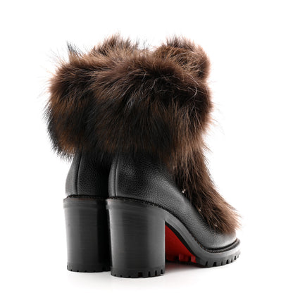 Christian Louboutin Grained Calfskin Raton Laveu Racoon Fur Fanny 70 Ankle Boots 36.5 Black 4 of 7