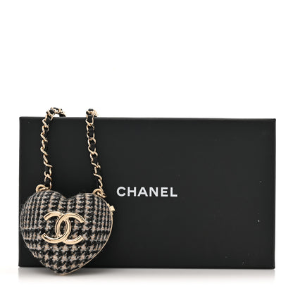 Chanel Tweed Lambskin CC Heart Locket Necklace Gold Black White 6 of 6