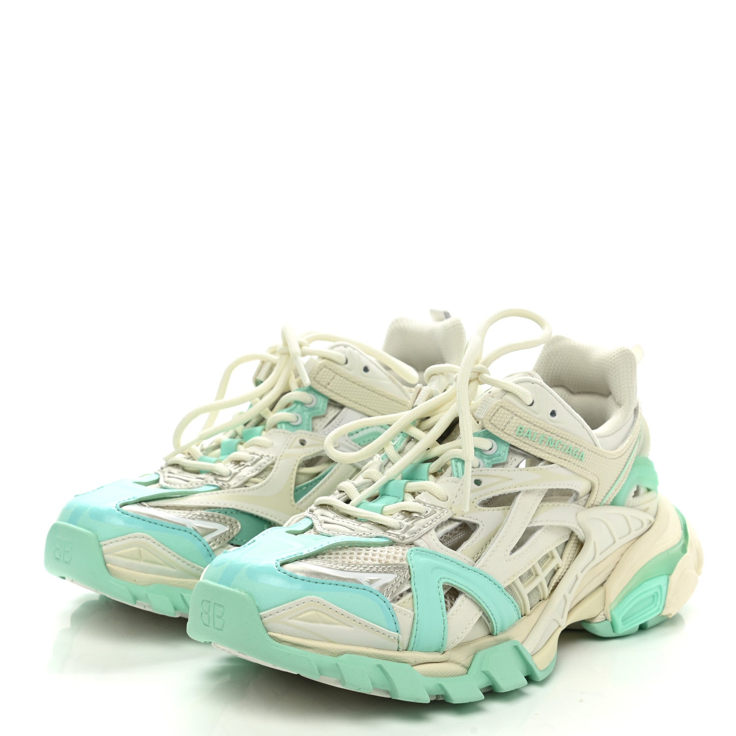 Balenciaga Rubber Mesh Tri-Color Womens Track.2 Open Sneakers 37 Mint Light Beige Grey 3 of 8