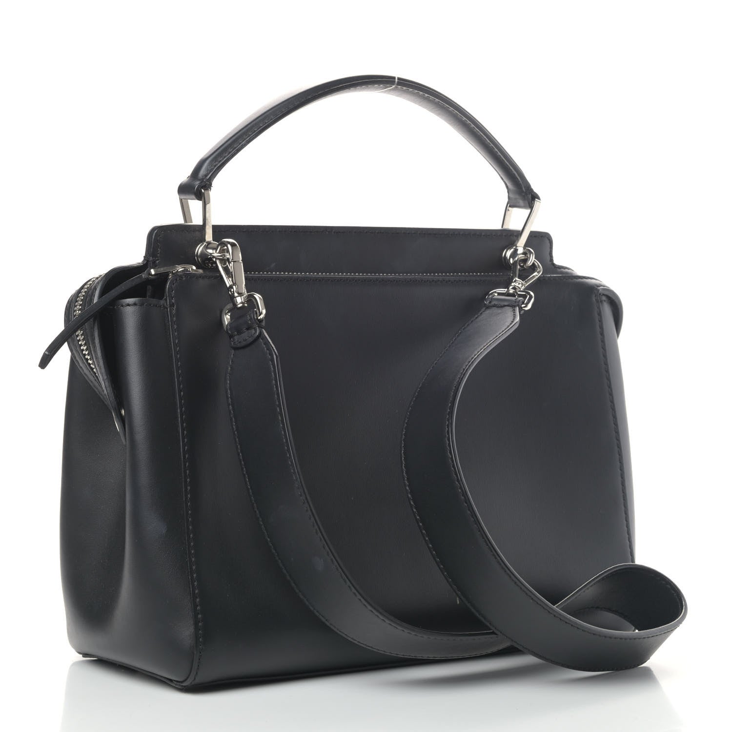 Fendi Vitello Baltico Dolce DotCom Satchel Black Blue Royal 2 of 7
