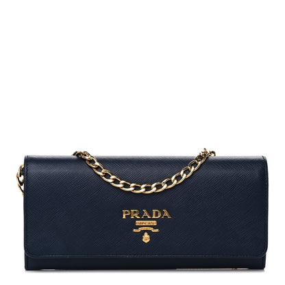 Prada Saffiano Metal Oro Chain Wallet Baltico 1 of 9