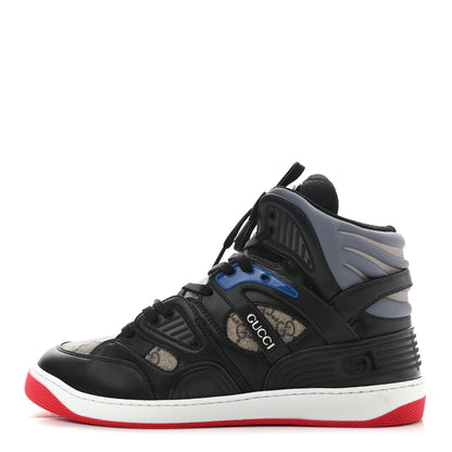 Gucci Demetra GG Supreme Monogram Mens Basket High Top Sneakers 10 Black Beige Ebony Grey 1 of 9