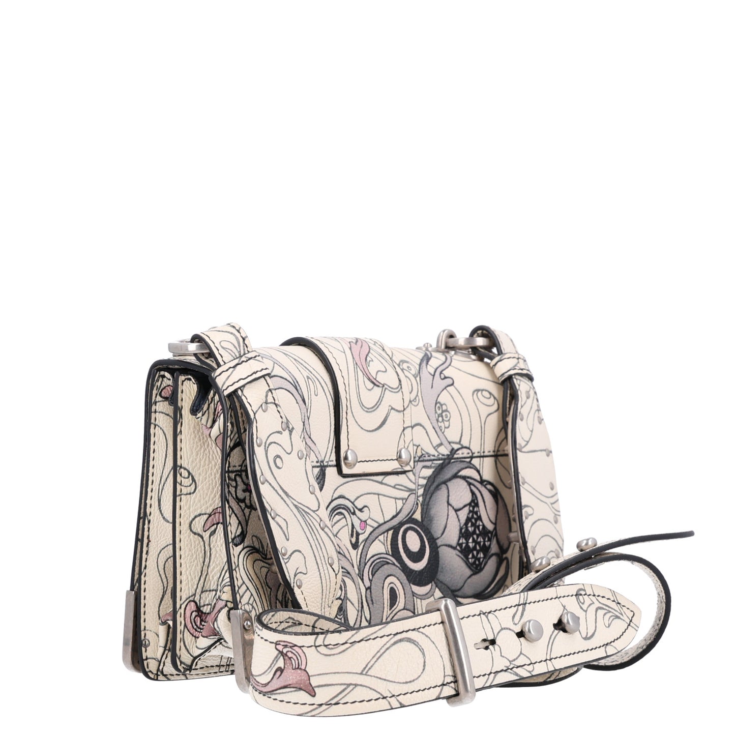 X JAMES JEAN Glace Calfskin Rabbit Print Cahier Bag Opaline