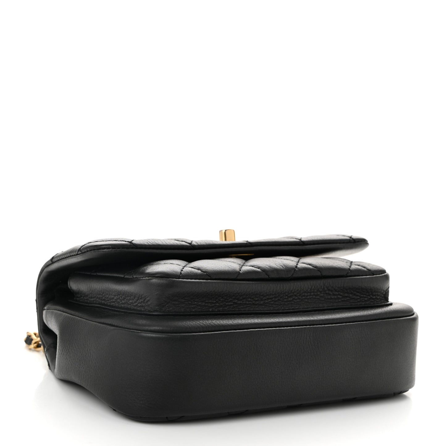 Calfskin Quilted Top Handle Flap Black