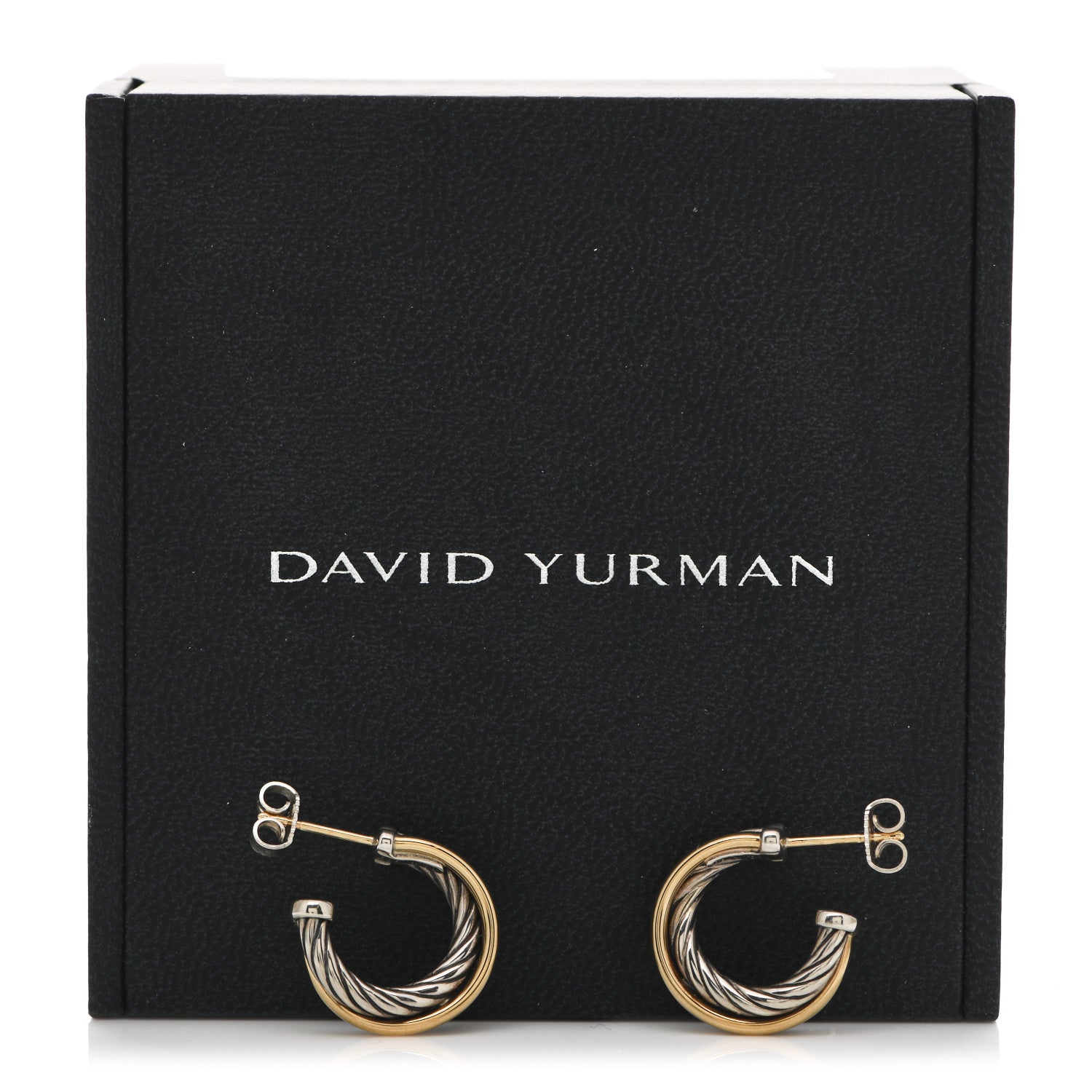 David Yurman Sterling Silver 18K Yellow Gold 17mm Crossover Cable Hoop Earrings 6 of 6