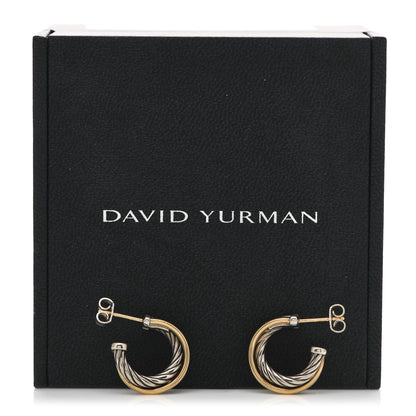 David Yurman Sterling Silver 18K Yellow Gold 17mm Crossover Cable Hoop Earrings 6 of 6