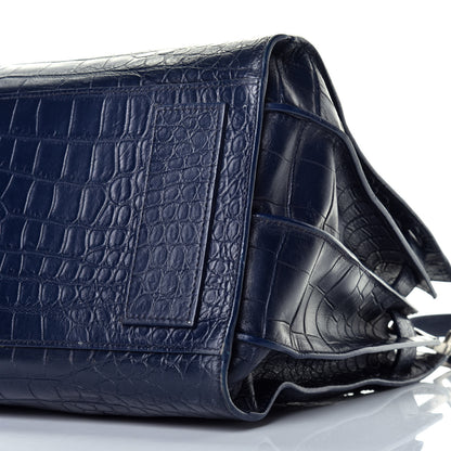 Saint Laurent Calfskin Crocodile Embossed Medium Souple Sac De Jour Navy 9 of 9