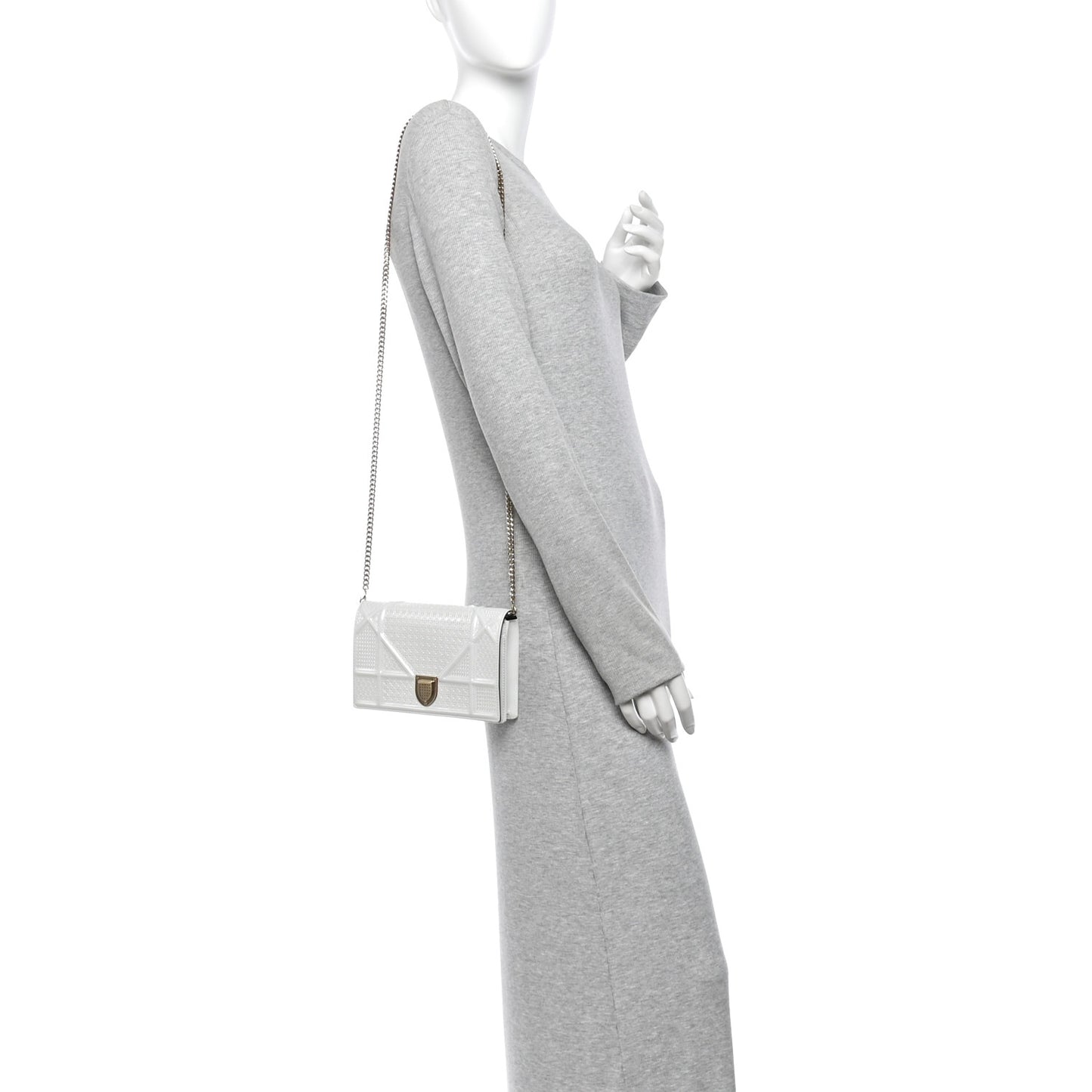 Patent Micro-Cannage Diorama Wallet on Chain Pouch White