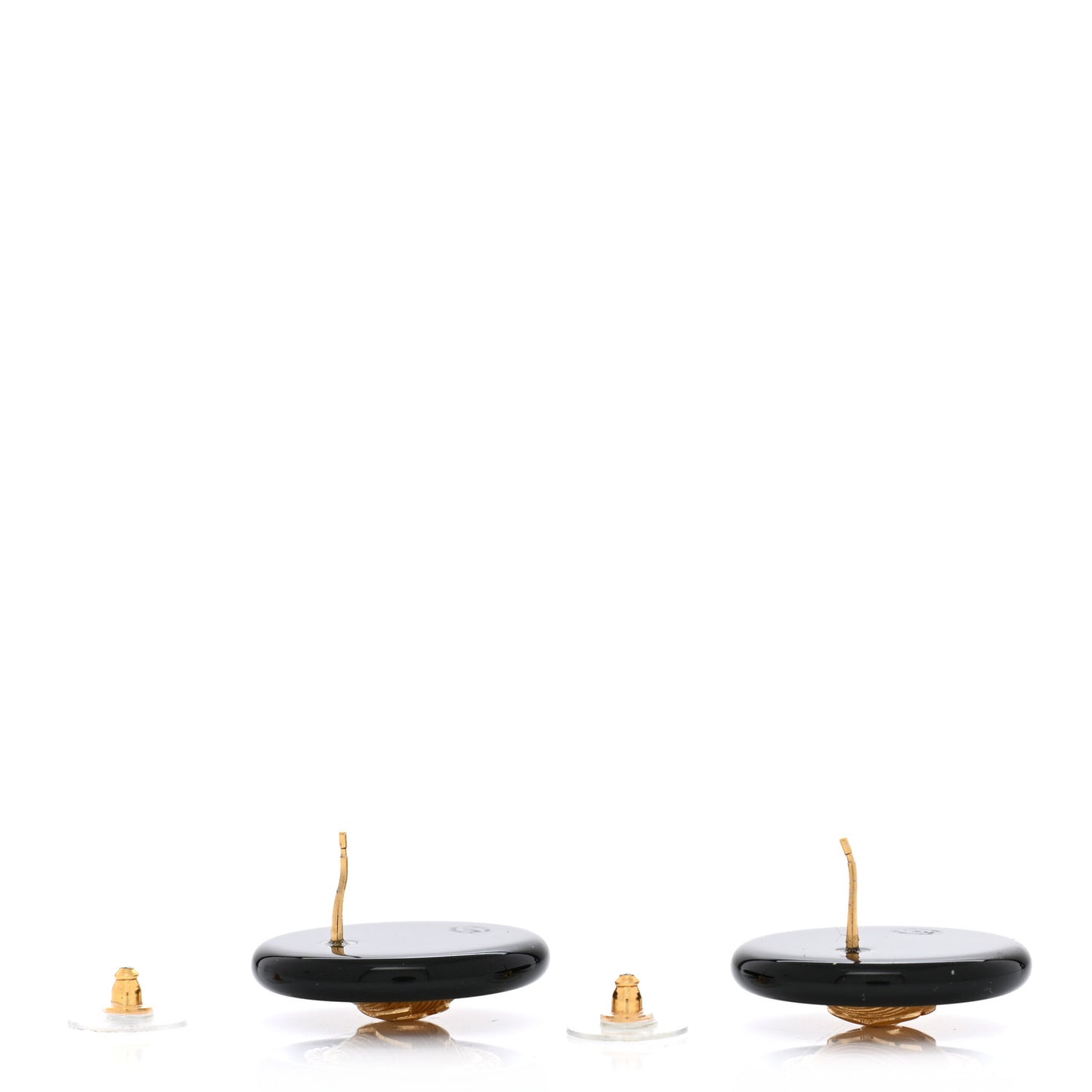Resin CC Button Earrings Gold Black