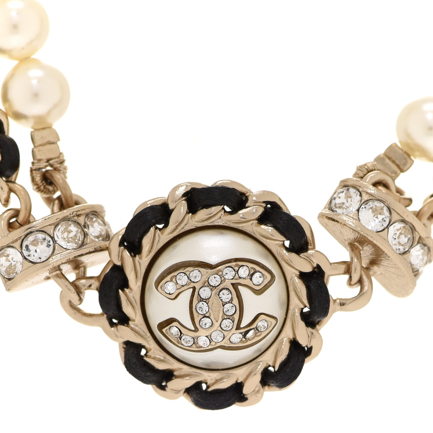 Pearl Crystal Lambskin CC Choker Gold Black