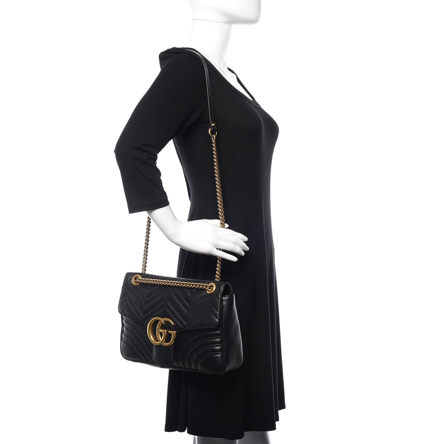 Calfskin Matelasse Medium GG Marmont Shoulder Bag Black