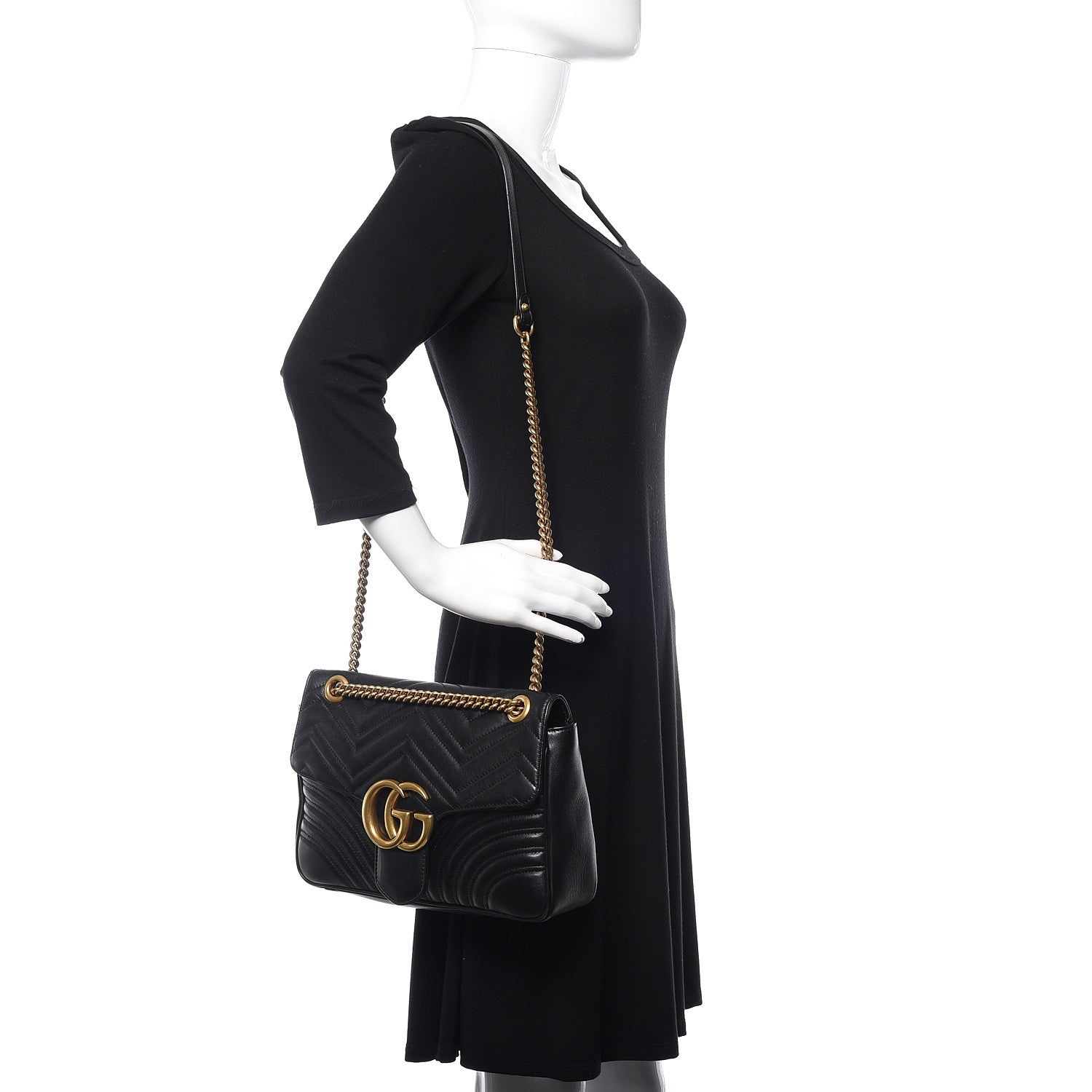 Gucci Calfskin Matelasse Medium GG Marmont Shoulder Bag Black 2 of 16