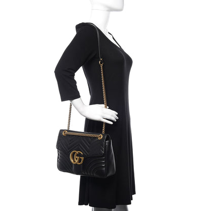 Gucci Calfskin Matelasse Medium GG Marmont Shoulder Bag Black 2 of 16