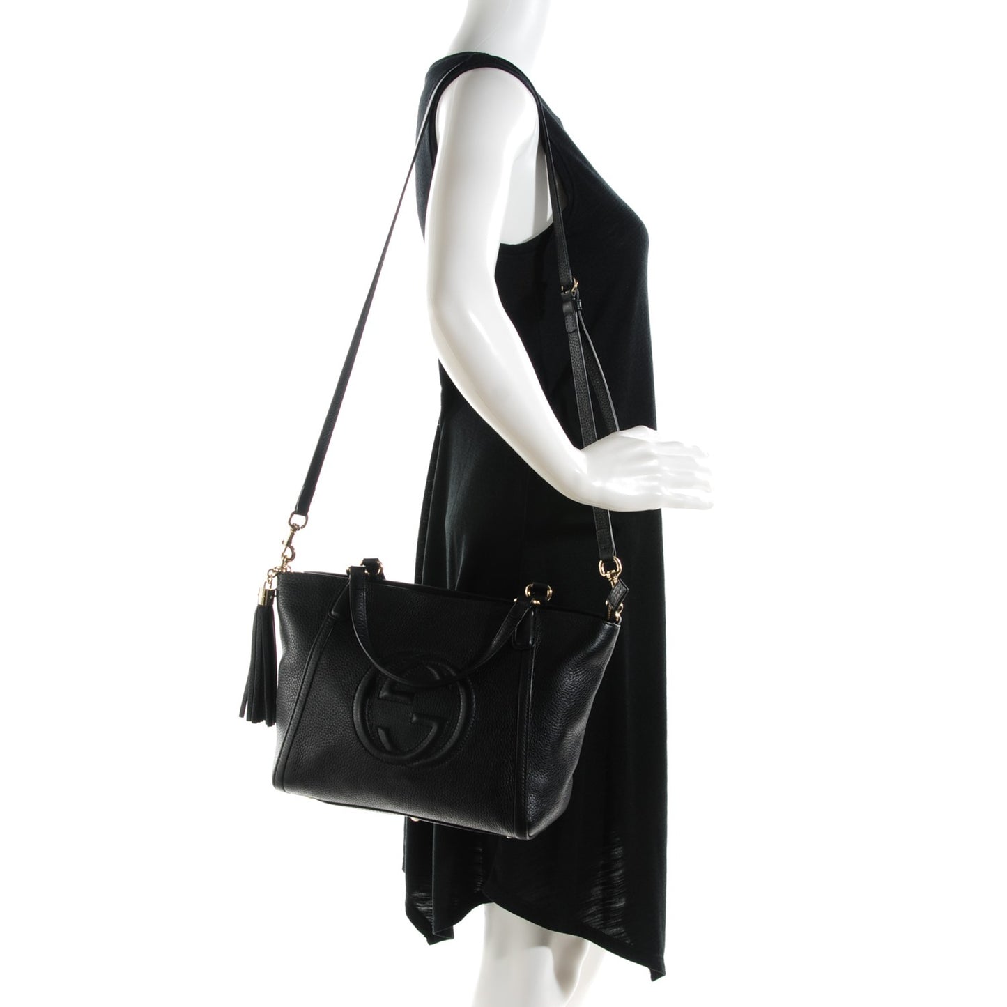 Pebbled Calfskin Small Soho Top Handle Bag Black