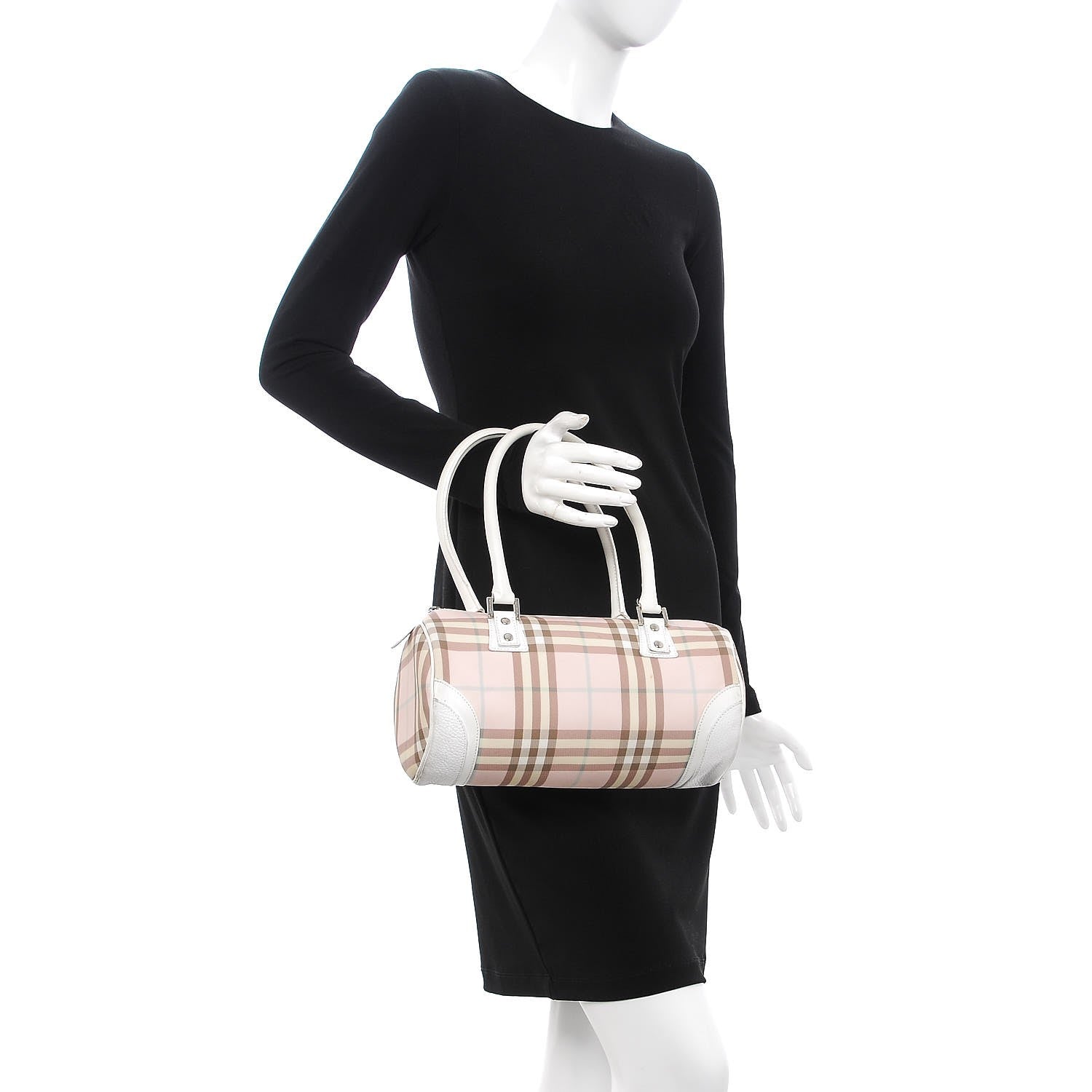 Burberry Candy Check Barrel Satchel Pink White 2 of 14
