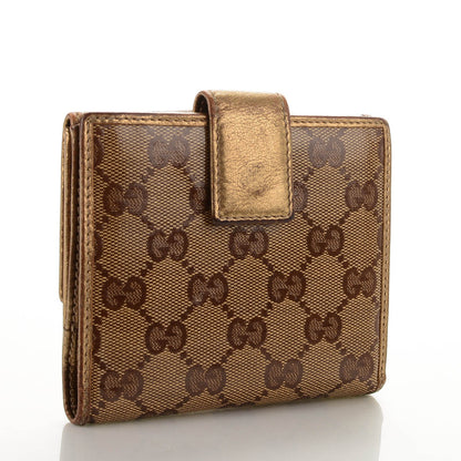 Gucci Crystal Monogram Metal Bar French Flap Wallet Metallic Gold 3 of 7