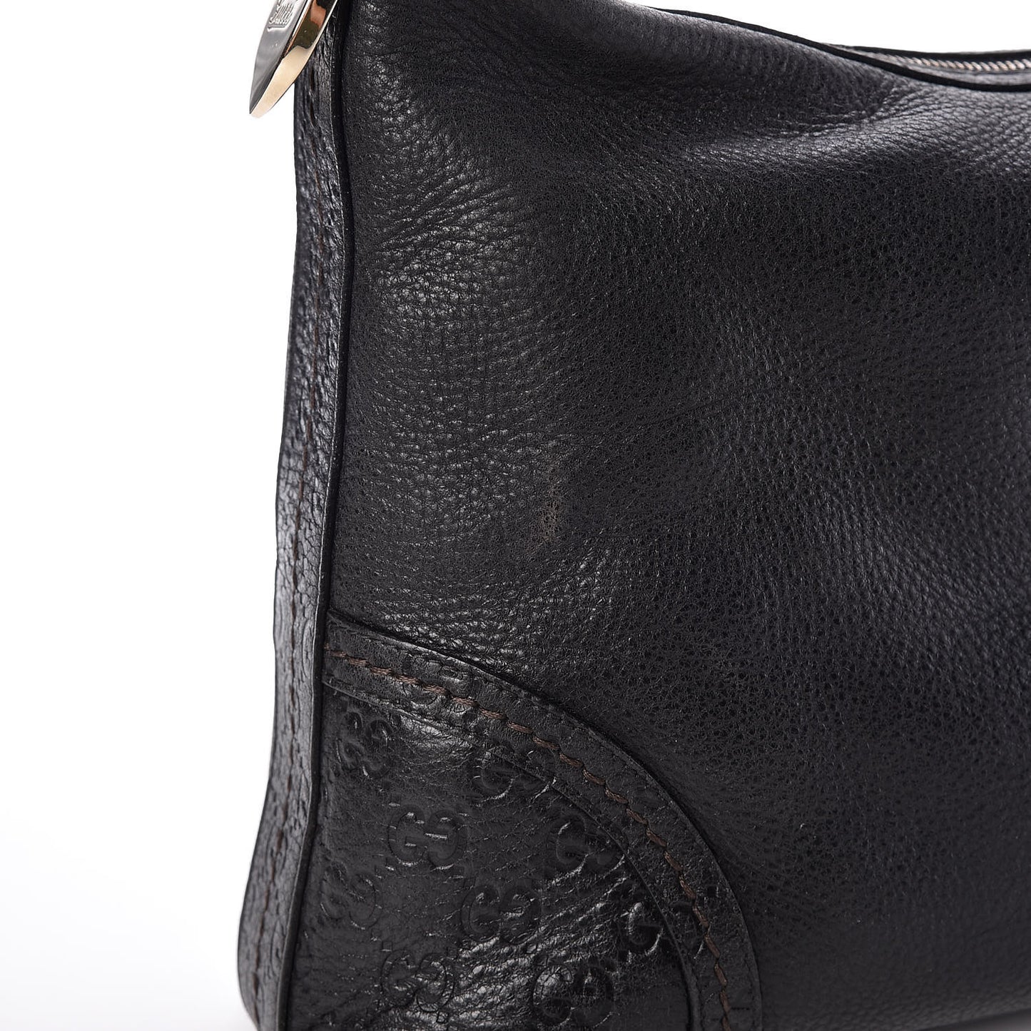 Pebbled Calfskin Guccissima Trim Medium Signoria Hobo Black