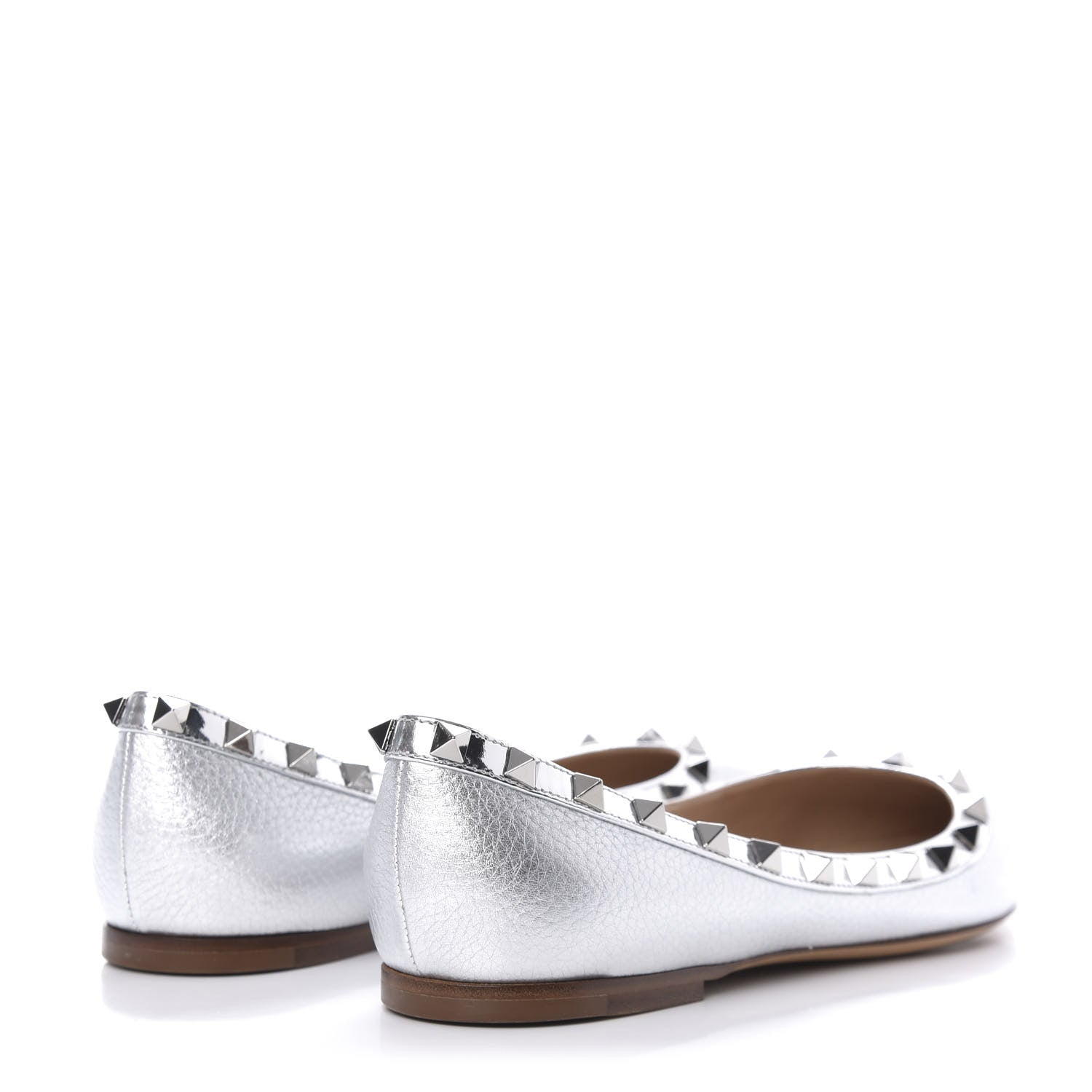 Valentino Garavani Metallic Pebbled Calfskin Rockstud Ballerina Flats 39 Silver 4 of 10