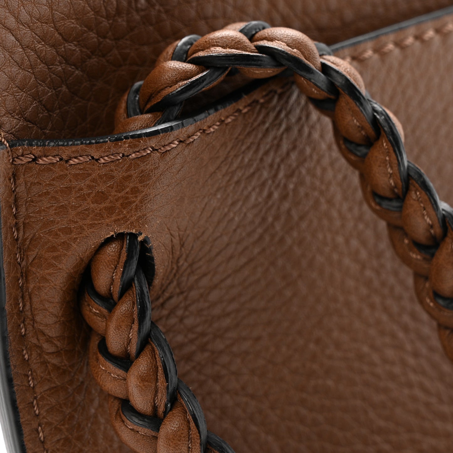 Pebbled Calfskin T.B.C. Braided Strap Clutch Brown