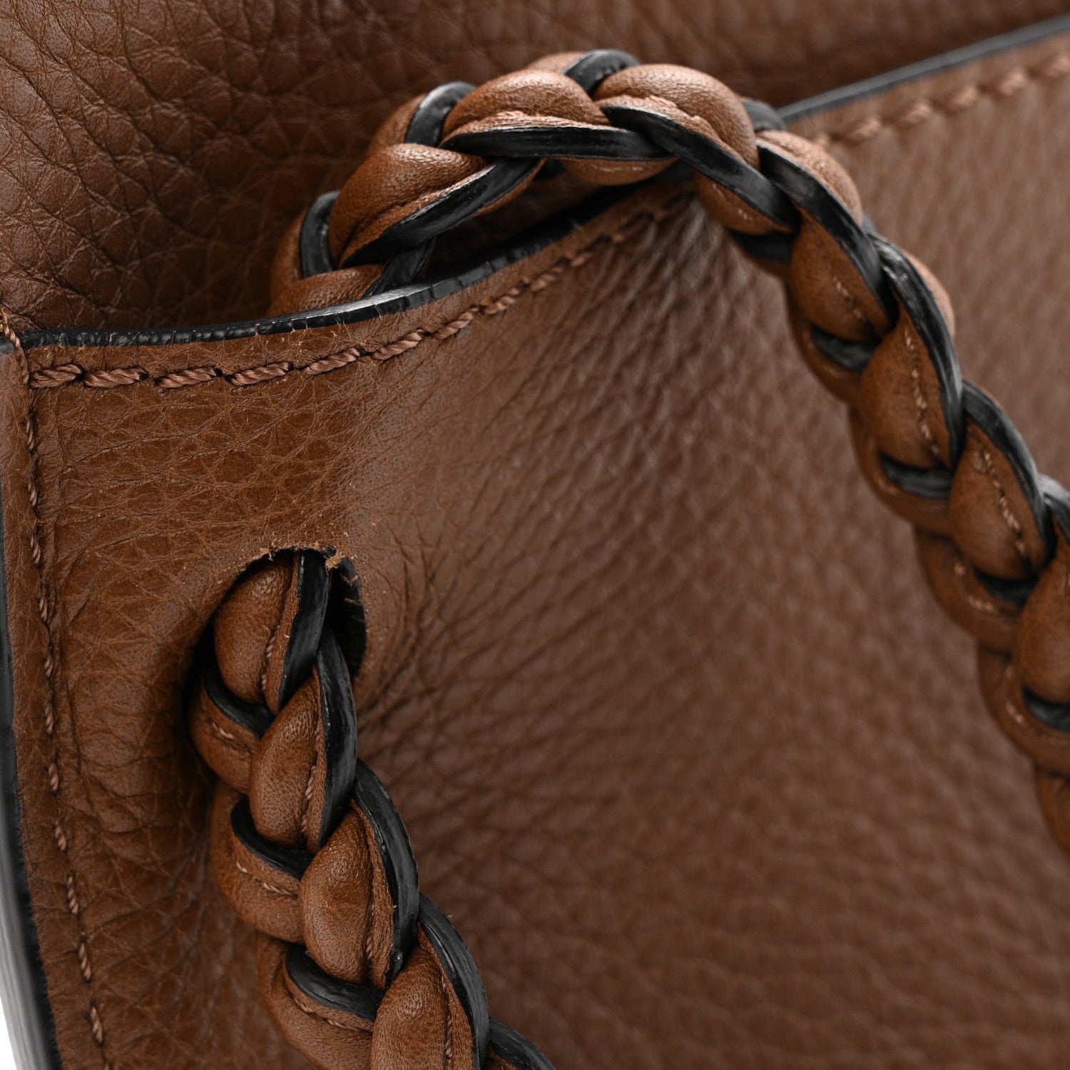 Valentino Garavani Pebbled Calfskin T.B.C. Braided Strap Clutch Brown 9 of 9