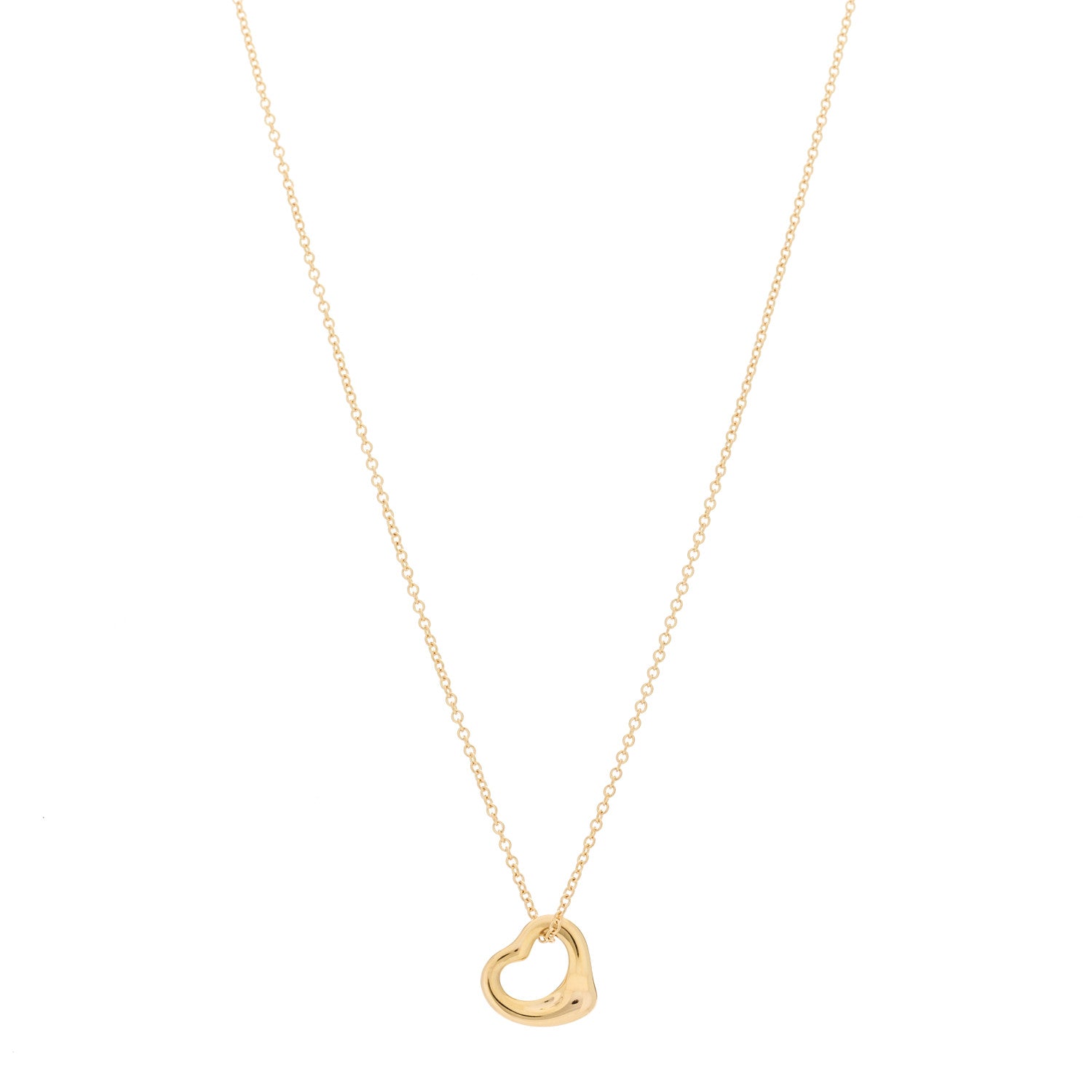Tiffany 18K Yellow Gold 11mm Elsa Peretti Open Heart Pendant Necklace 1 of 8