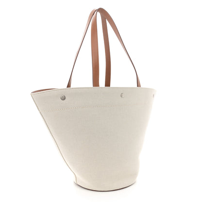 Saint Laurent Linen Calfskin Rive Gauche Basket Tote Optic White Tan 3 of 13