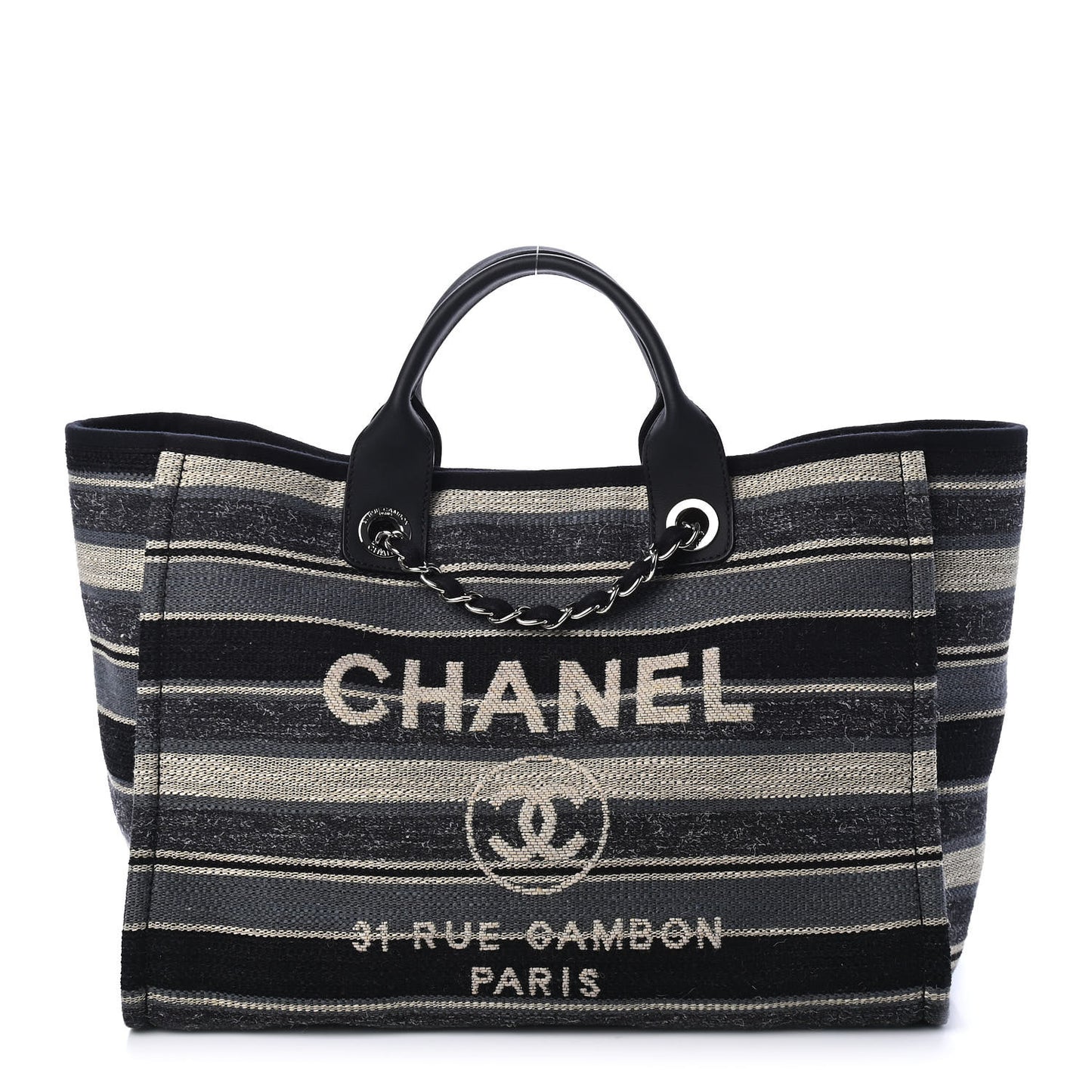 Striped Canvas Medium Deauville Tote Black