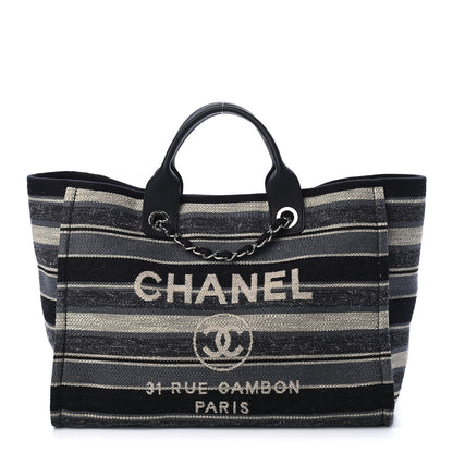 Chanel Striped Canvas Medium Deauville Tote Black 1 of 4
