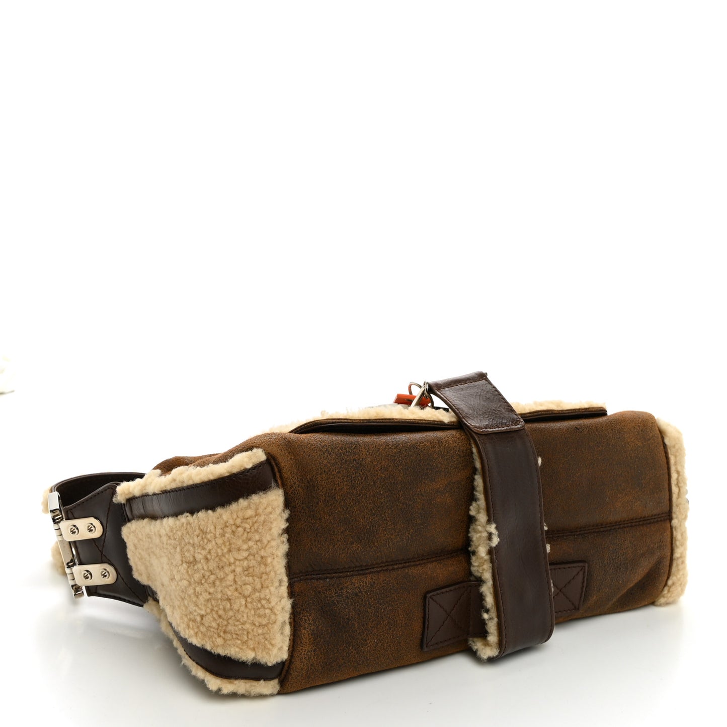 Suede Shearling Flight East West Bag Brown Beige