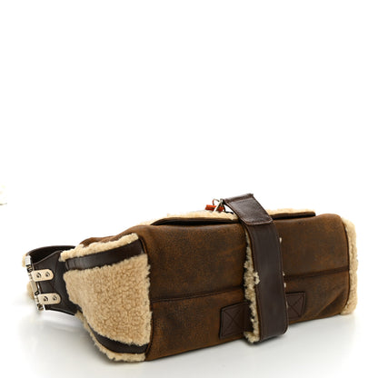 Christian Dior Suede Shearling Flight East West Bag Brown Beige 4 of 10