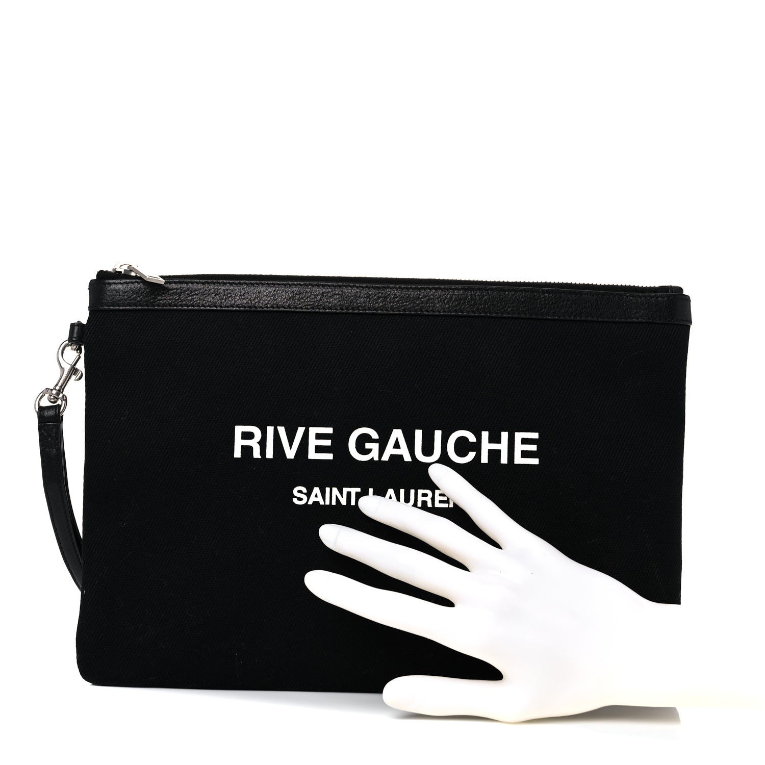 Saint Laurent Linen Canvas Rive Gouche Zipped Pouch Black 2 of 7