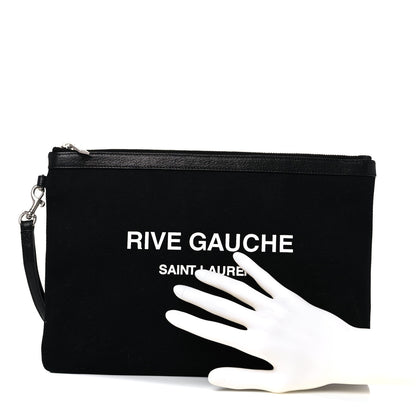 Saint Laurent Linen Canvas Rive Gouche Zipped Pouch Black 2 of 7