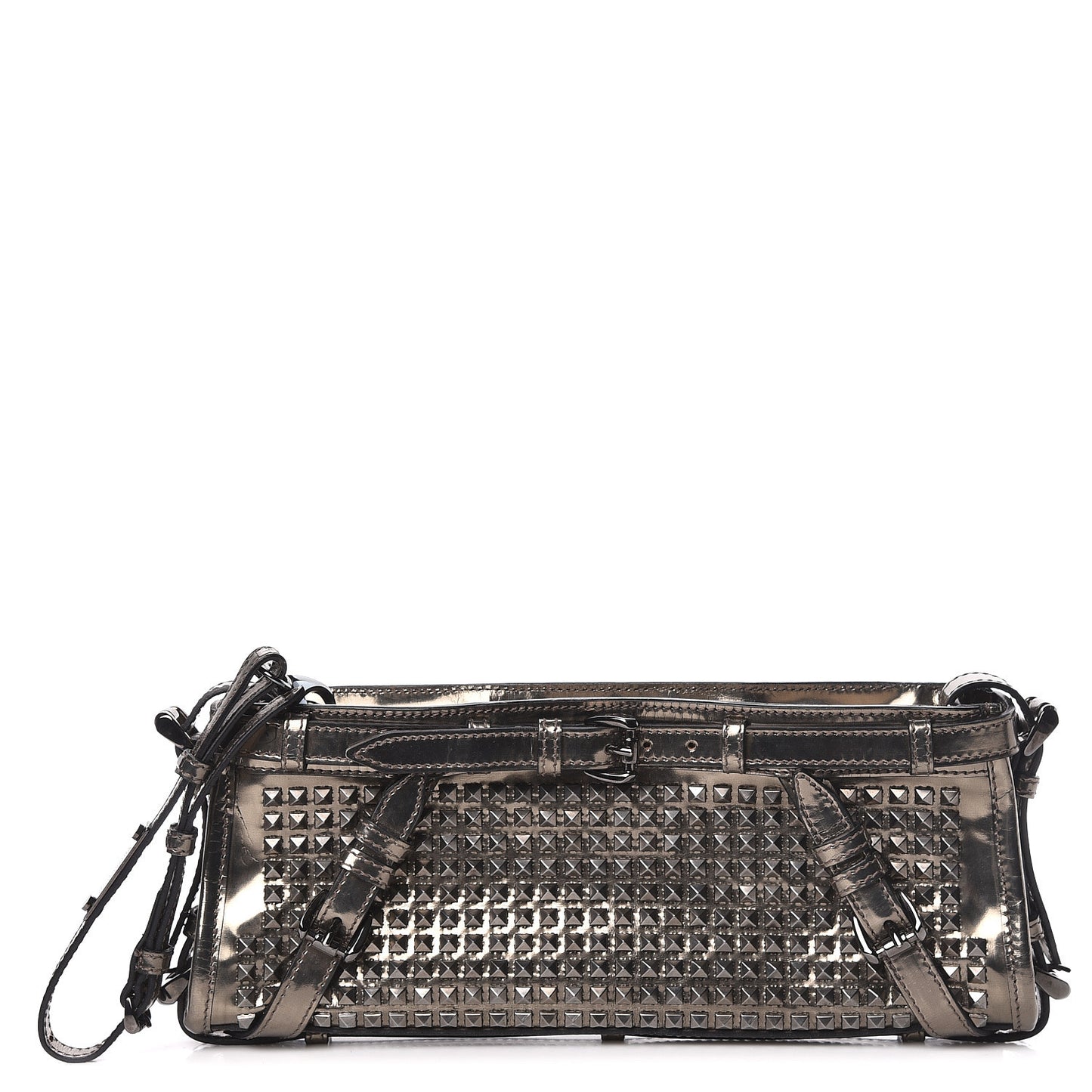 Metallic Patent Studded Wristlet Clutch Pewter