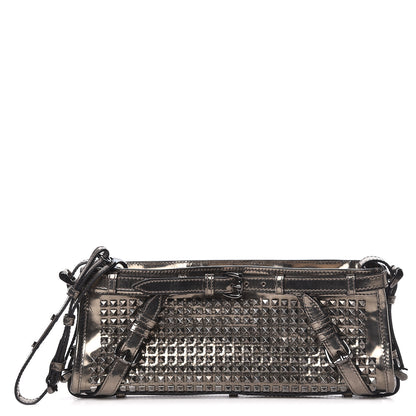 Burberry Metallic Patent Studded Wristlet Clutch Pewter 1 of 16