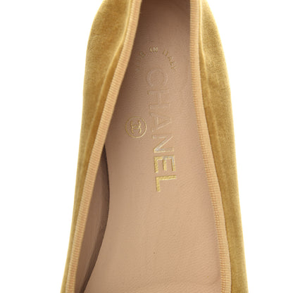 Chanel Velvet Patent Calfskin Cap Toe Ballerina Flats 37.5 Gold Black 6 of 9