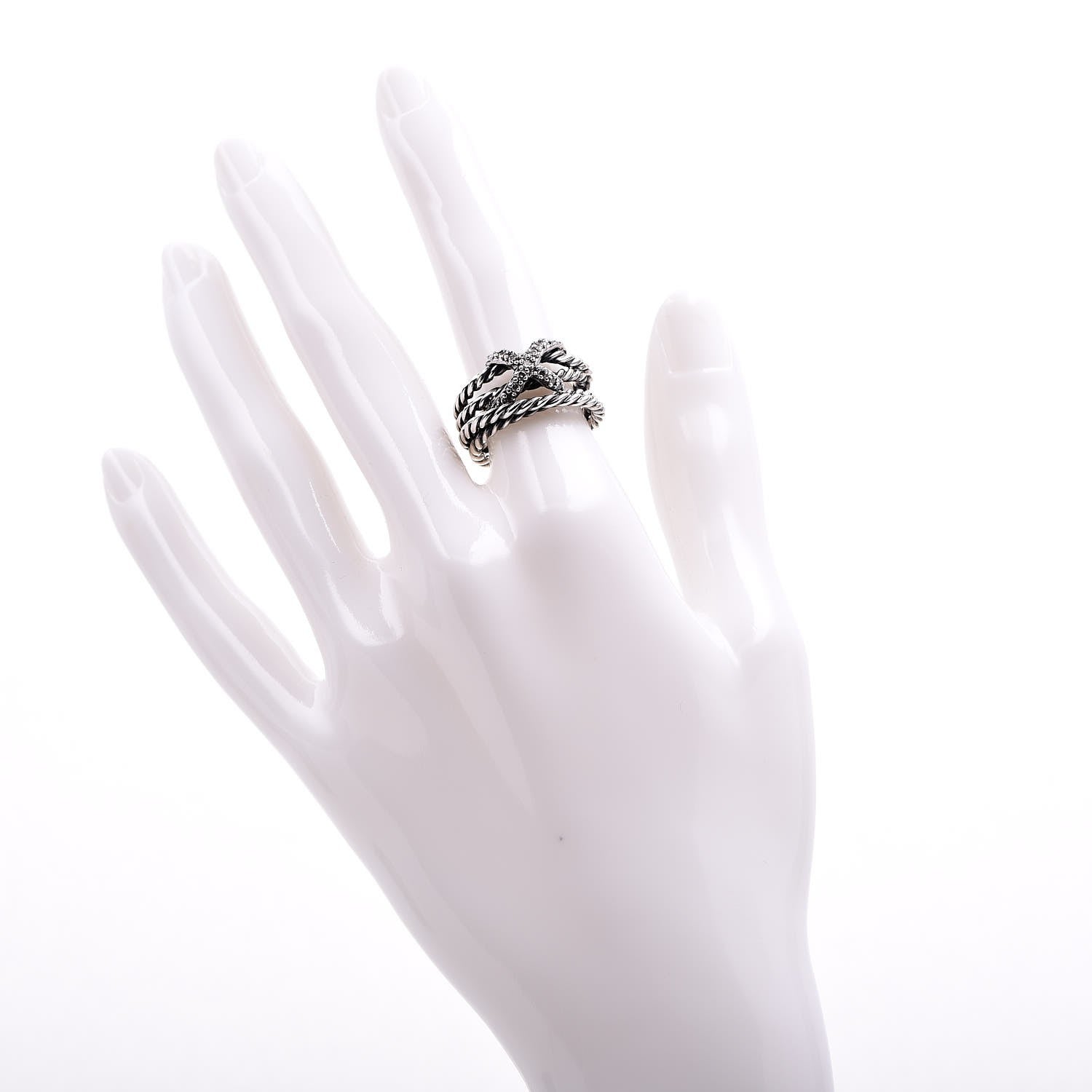 David Yurman Sterling Silver Diamond 10mm X Crossover Ring 51 5.75 2 of 5