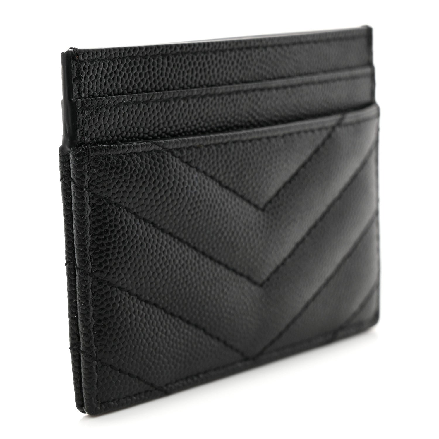 Saint Laurent Grain De Poudre Matelasse Chevron Monogram Credit Card Case Black 3 of 10