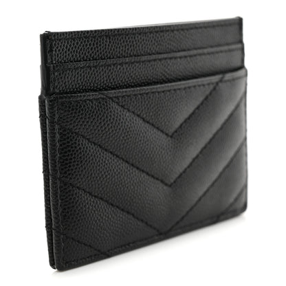 Saint Laurent Grain De Poudre Matelasse Chevron Monogram Credit Card Case Black 3 of 10