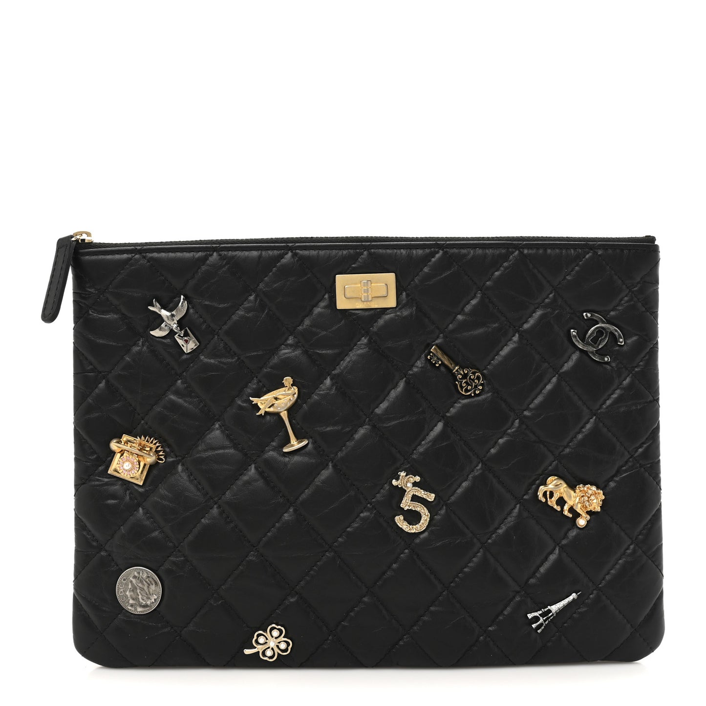 Aged Calfskin Lucky Charms Quilted Medium Reissue Cosmetic Case Black