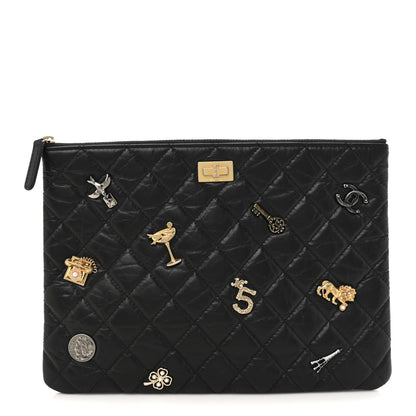Chanel Aged Calfskin Lucky Charms Quilted Medium Reissue Cosmetic Case Black 1 of 7