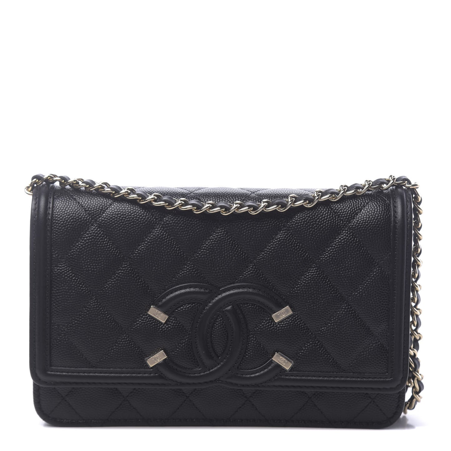 Caviar Quilted CC Filigree Wallet On Chain WOC Black