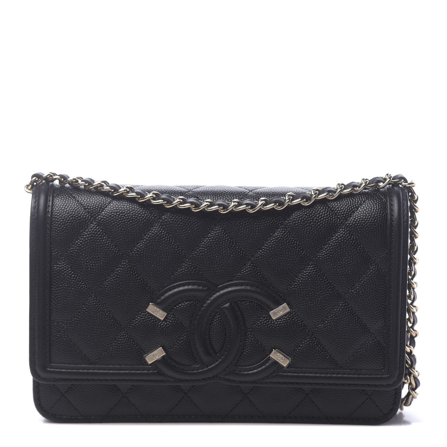 Chanel Caviar Quilted CC Filigree Wallet On Chain WOC Black 1 of 12