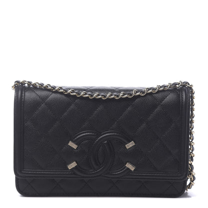 Chanel Caviar Quilted CC Filigree Wallet On Chain WOC Black 1 of 12