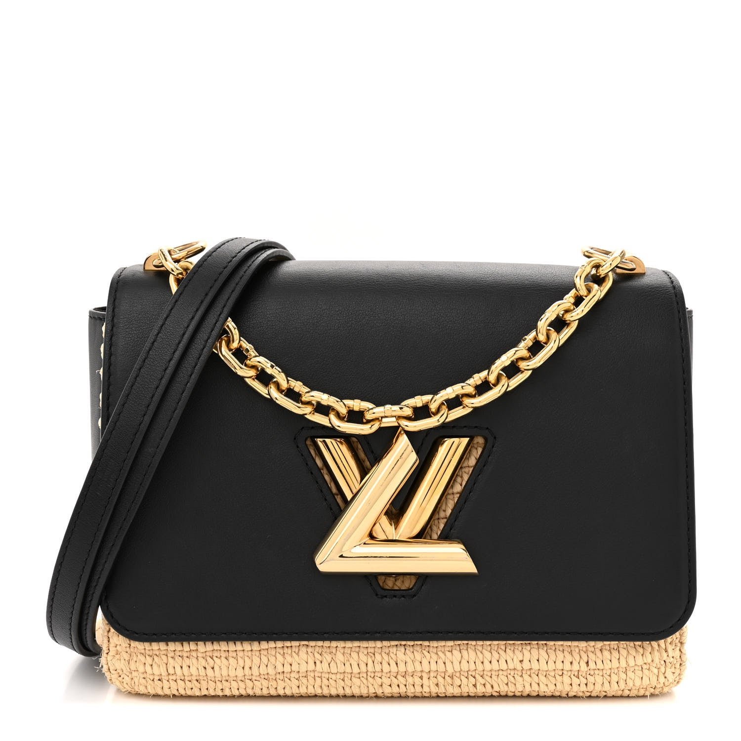 Louis Vuitton Calfskin Raffia Twist Shoulder Bag MM Black 1 of 14